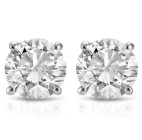 0.25CT DIAMOND STUD EARRINGS 14K White Gold Push Back Natural Round Cut Brilliant
