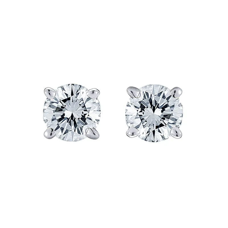 0.25CT DIAMOND STUD EARRINGS 14K White Gold Push Back Natural Round Cut Brilliant