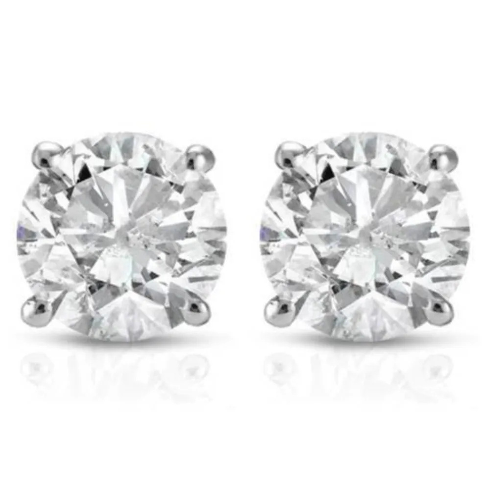 0.25CT DIAMOND STUD EARRINGS 14K White Gold Push Back Natural Round Cut Brilliant