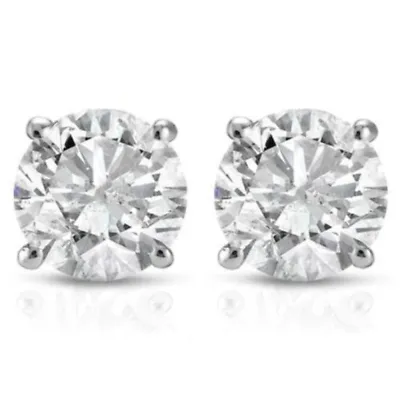0.25CT DIAMOND STUD EARRINGS 14K White Gold Push Back Natural Round Cut Brilliant