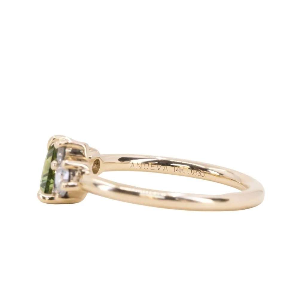 0.83ct Trillion Australian Parti Untreated Sapphire and Natural Diamond Mountainscape Ring in 14k Yellow Gold