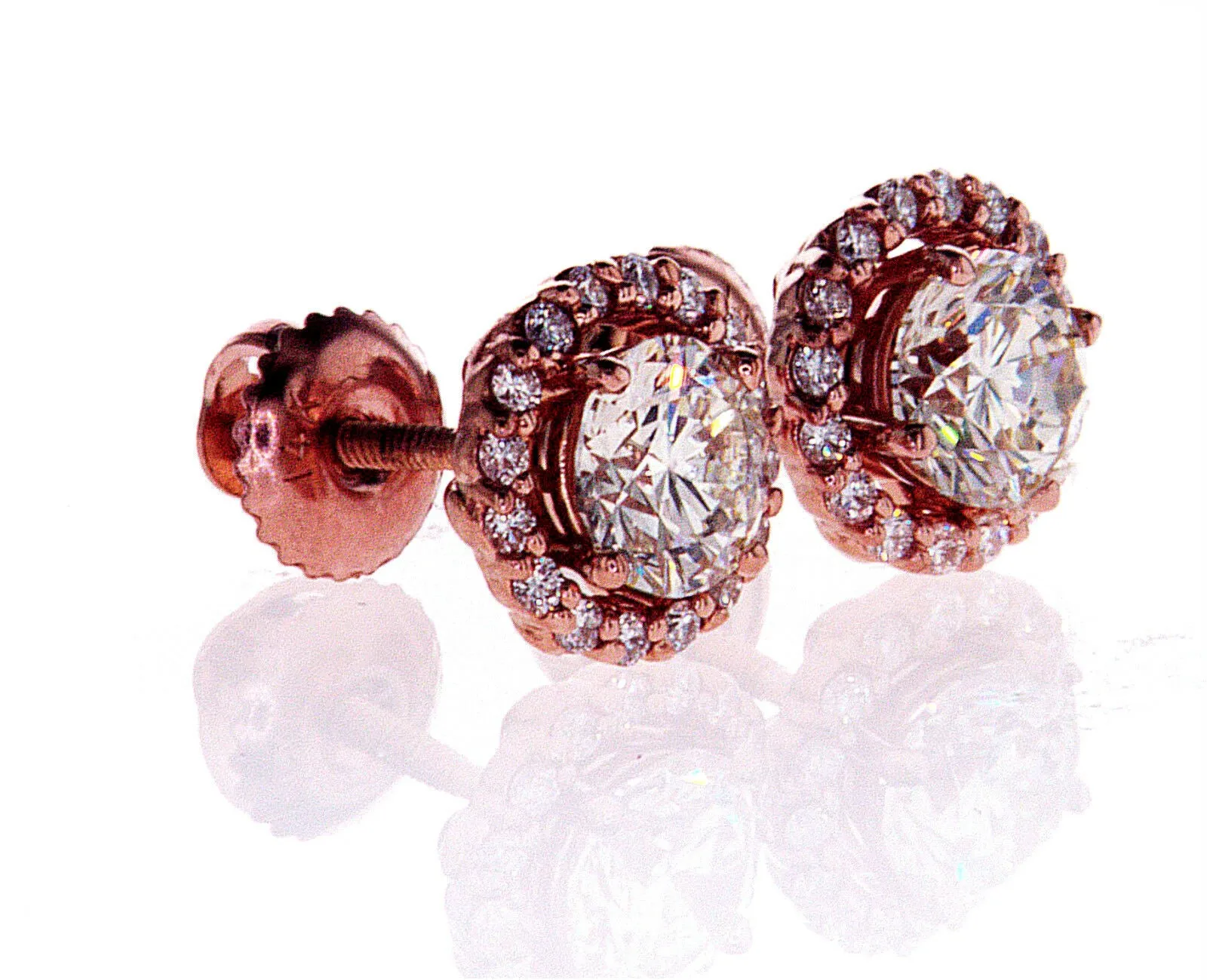 1 CT Diamond Studs Earrings 14K Rose Gold  GIA Certified Natural Round Cut