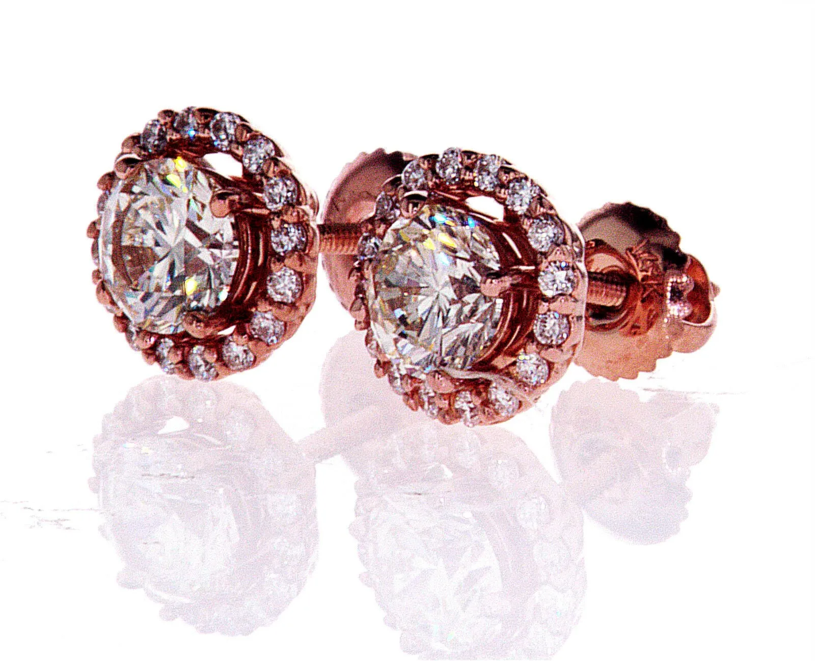 1 CT Diamond Studs Earrings 14K Rose Gold  GIA Certified Natural Round Cut