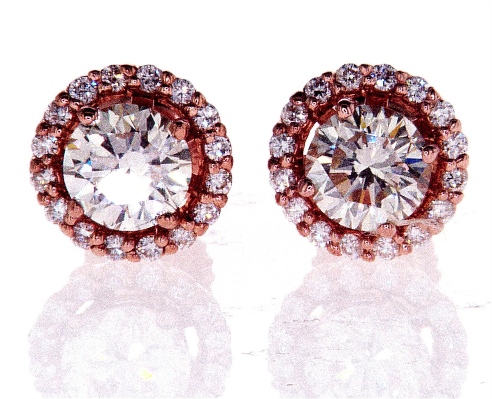 1 CT Diamond Studs Earrings 14K Rose Gold  GIA Certified Natural Round Cut