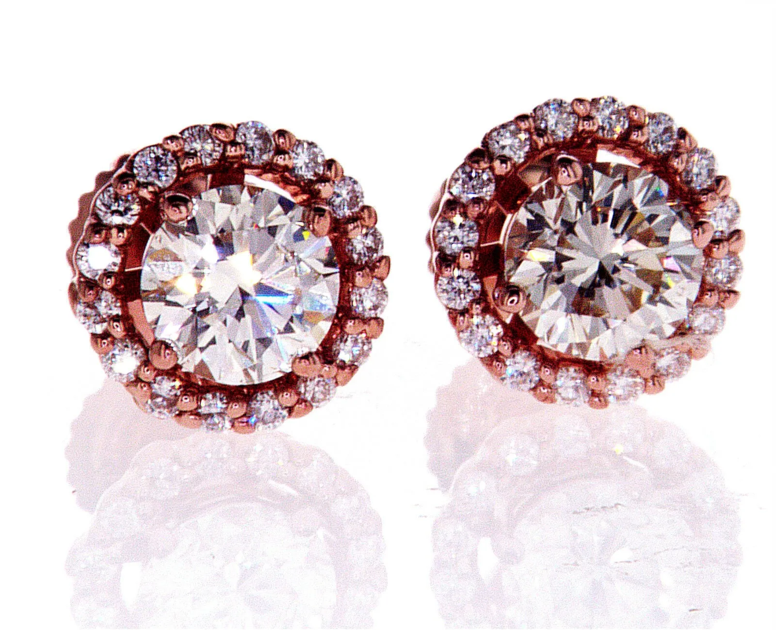 1 CT Diamond Studs Earrings 14K Rose Gold  GIA Certified Natural Round Cut