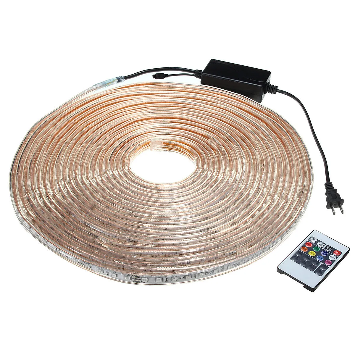 10/15M SMD5050 LED RGB Flexible Rope Outdoor Waterproof Strip Light   Plug   Remote Control AC110V