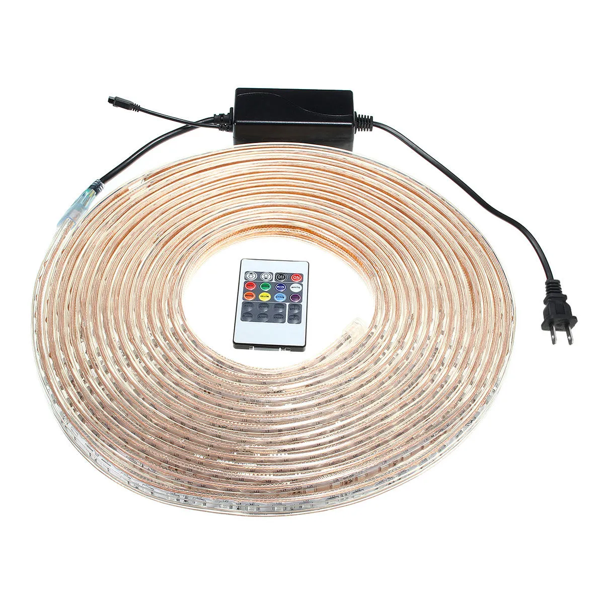 10/15M SMD5050 LED RGB Flexible Rope Outdoor Waterproof Strip Light   Plug   Remote Control AC110V