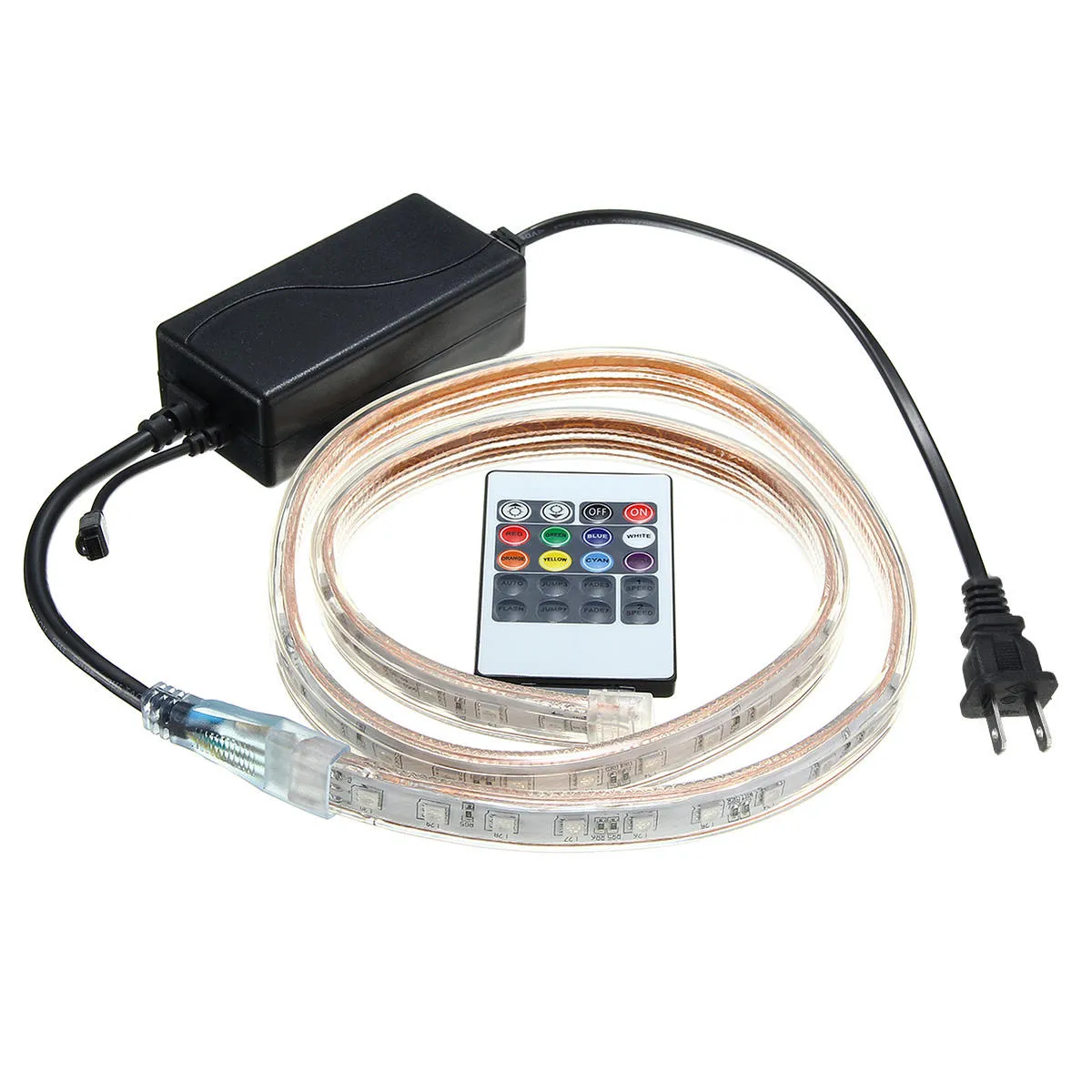 1/2/3/5M SMD5050 LED RGB Flexible Rope Outdoor Waterproof Strip Light   Plug   Remote Control AC110V