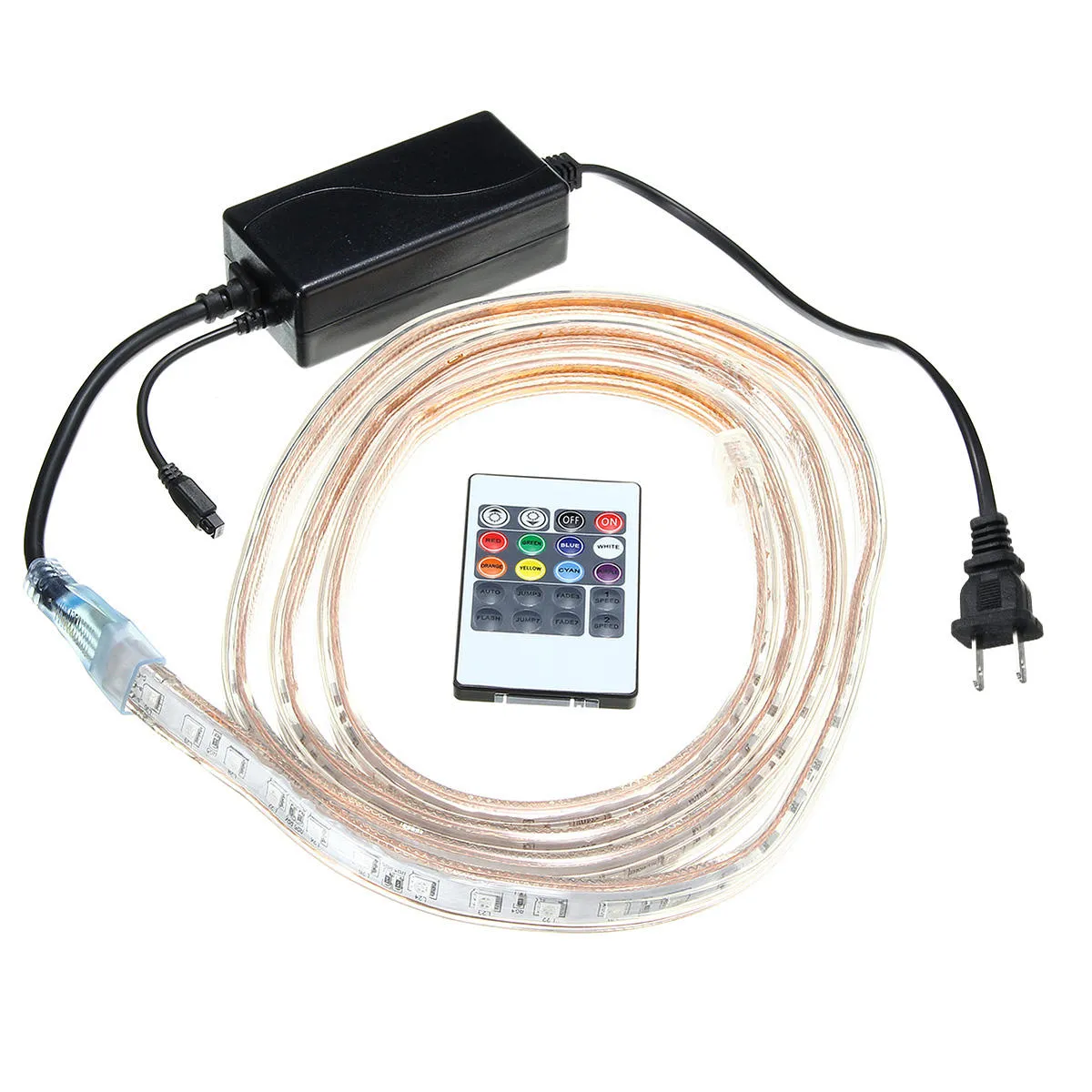 1/2/3/5M SMD5050 LED RGB Flexible Rope Outdoor Waterproof Strip Light   Plug   Remote Control AC110V