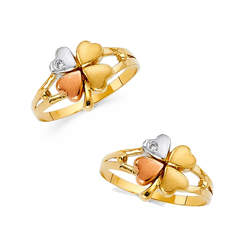 14K Tri Color Gold Cubic Zirconia Fancy Clover Ring