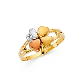 14K Tri Color Gold Cubic Zirconia Fancy Clover Ring