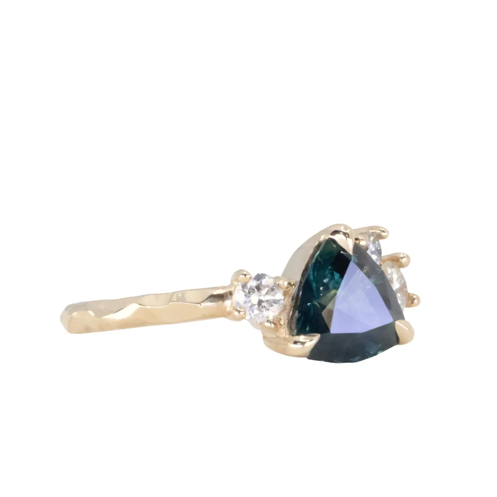 1.76ct Trillion Ocean Blue Montana Sapphire and Natural Diamond Mountainscape Ring in 14k Yellow Gold