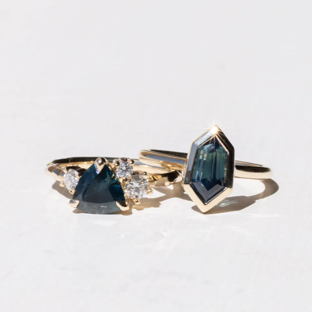 1.76ct Trillion Ocean Blue Montana Sapphire and Natural Diamond Mountainscape Ring in 14k Yellow Gold