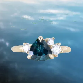 1.76ct Trillion Ocean Blue Montana Sapphire and Natural Diamond Mountainscape Ring in 14k Yellow Gold