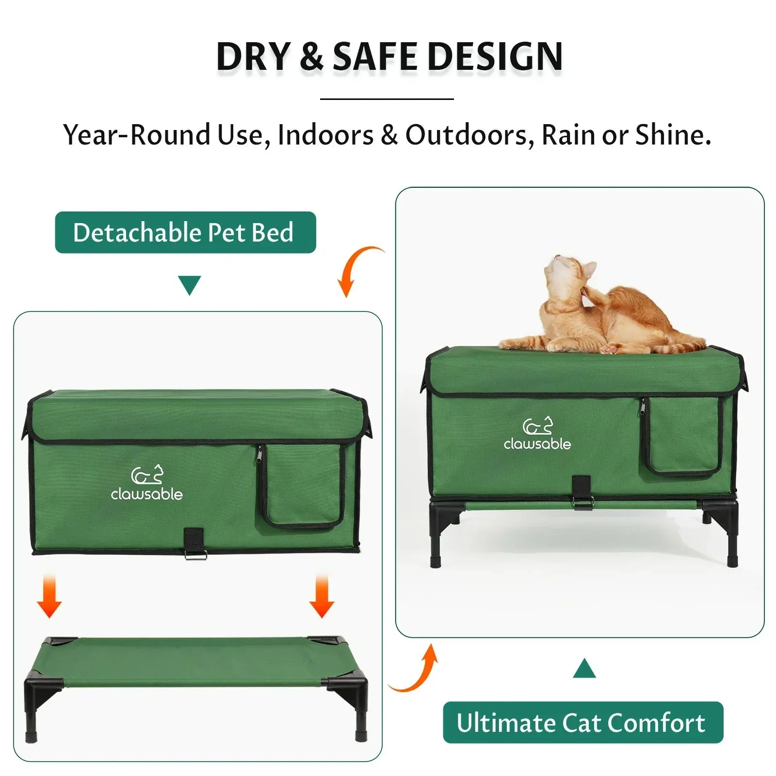2 in 1 Outdoor Elevated Lift-Top Heated Cat House Small