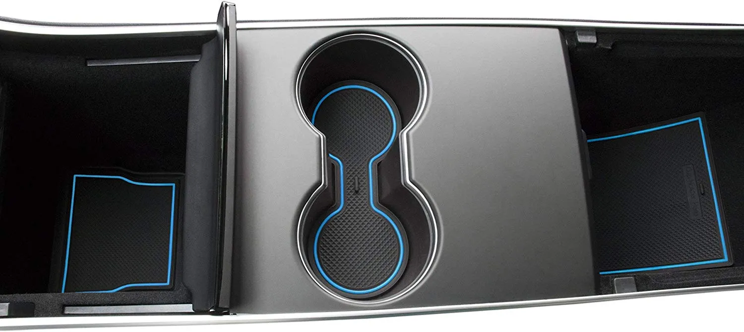 2017-2020 Tesla Model 3 Custom Fit Cup Holder and Center Console Compartment Liner 7 Piece Set