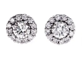 2CT Diamond Earrings Halo14K White Gold Natural Round Cut GIA Certified