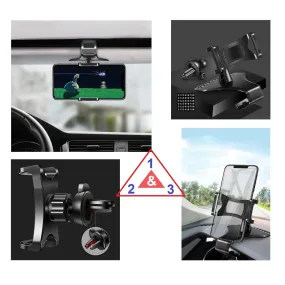 3 in 1 Car GPS Smartphone Holder: Dashboard / Visor Clamp   AC Grid Clip for LG SP320 X Series X Charge TD-LTE (LG MLV7N) - Black