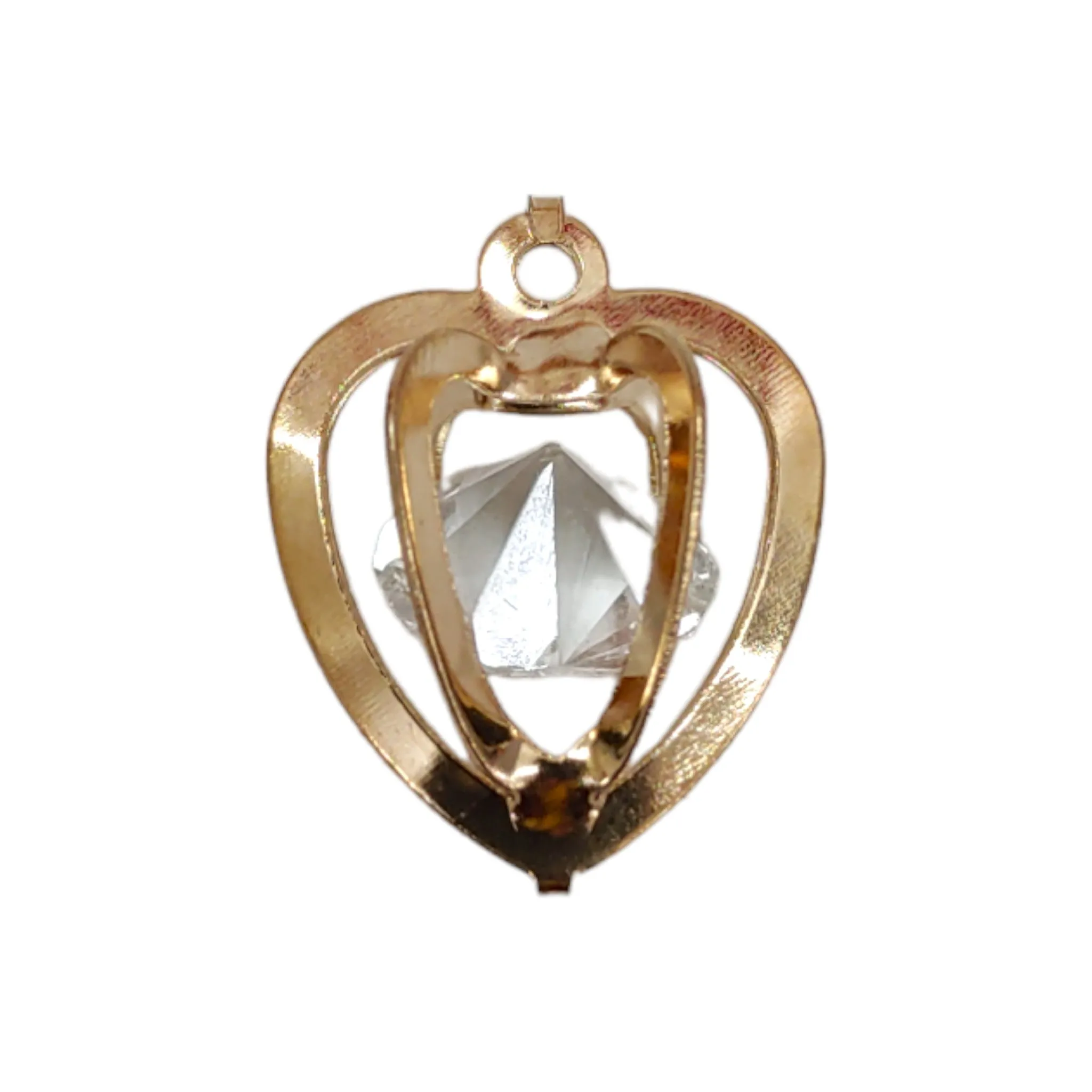 3D Golden Metal Diamond Heart Shaped Pendant Motif For Craft or Decor