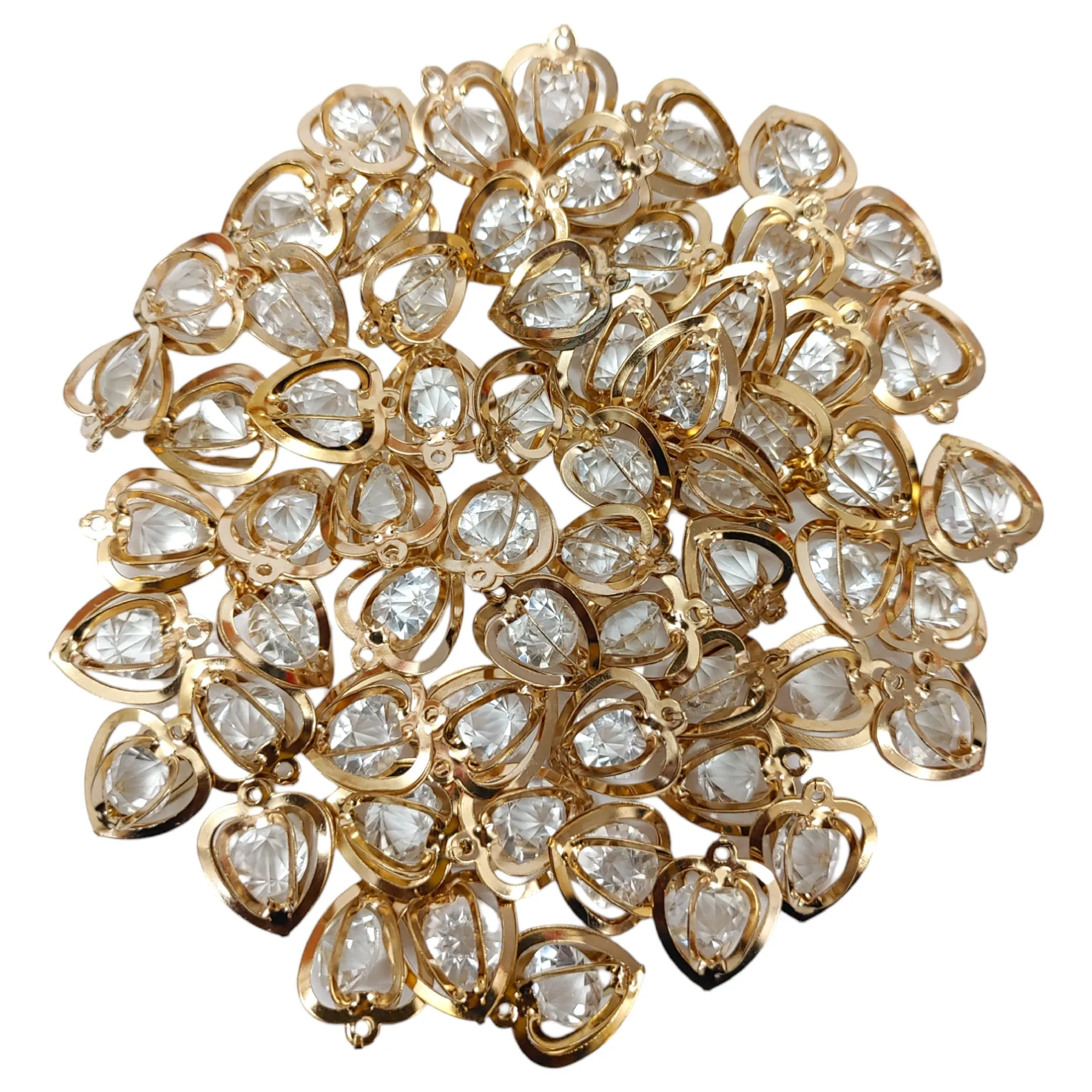 3D Golden Metal Diamond Heart Shaped Pendant Motif For Craft or Decor