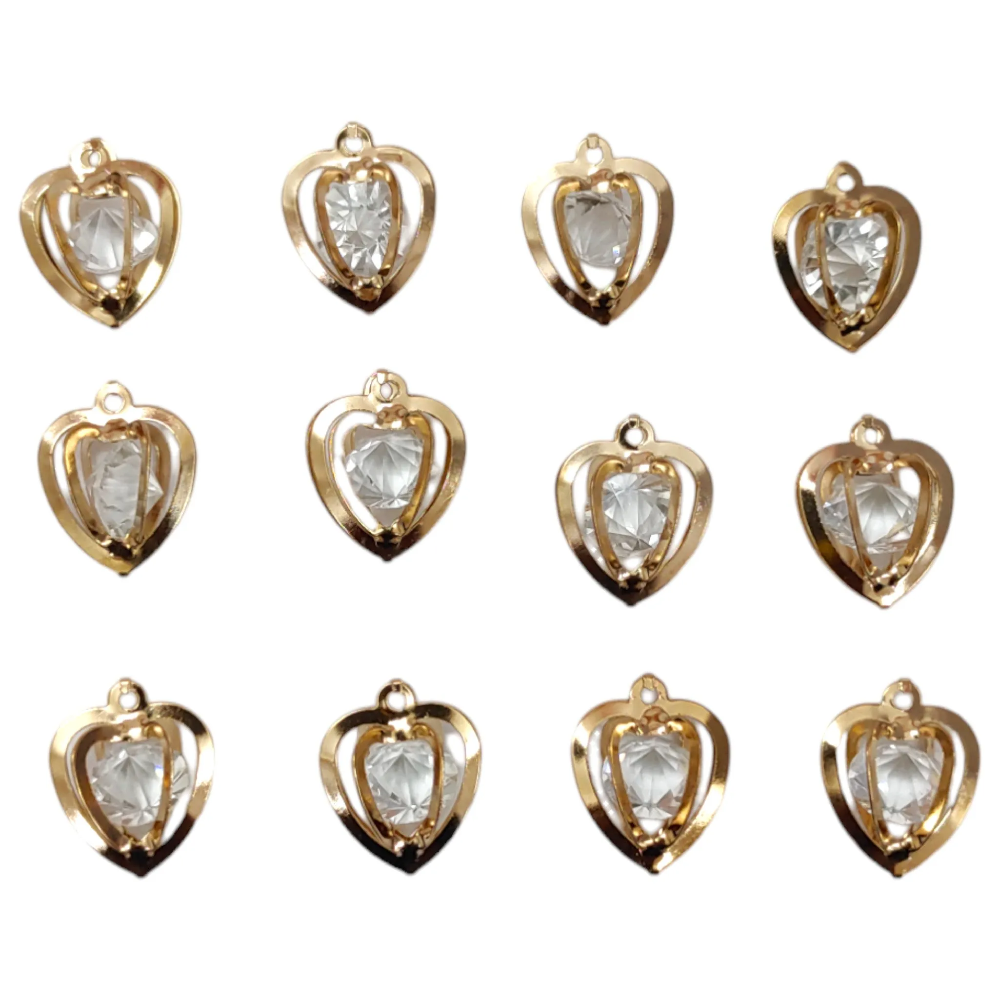 3D Golden Metal Diamond Heart Shaped Pendant Motif For Craft or Decor
