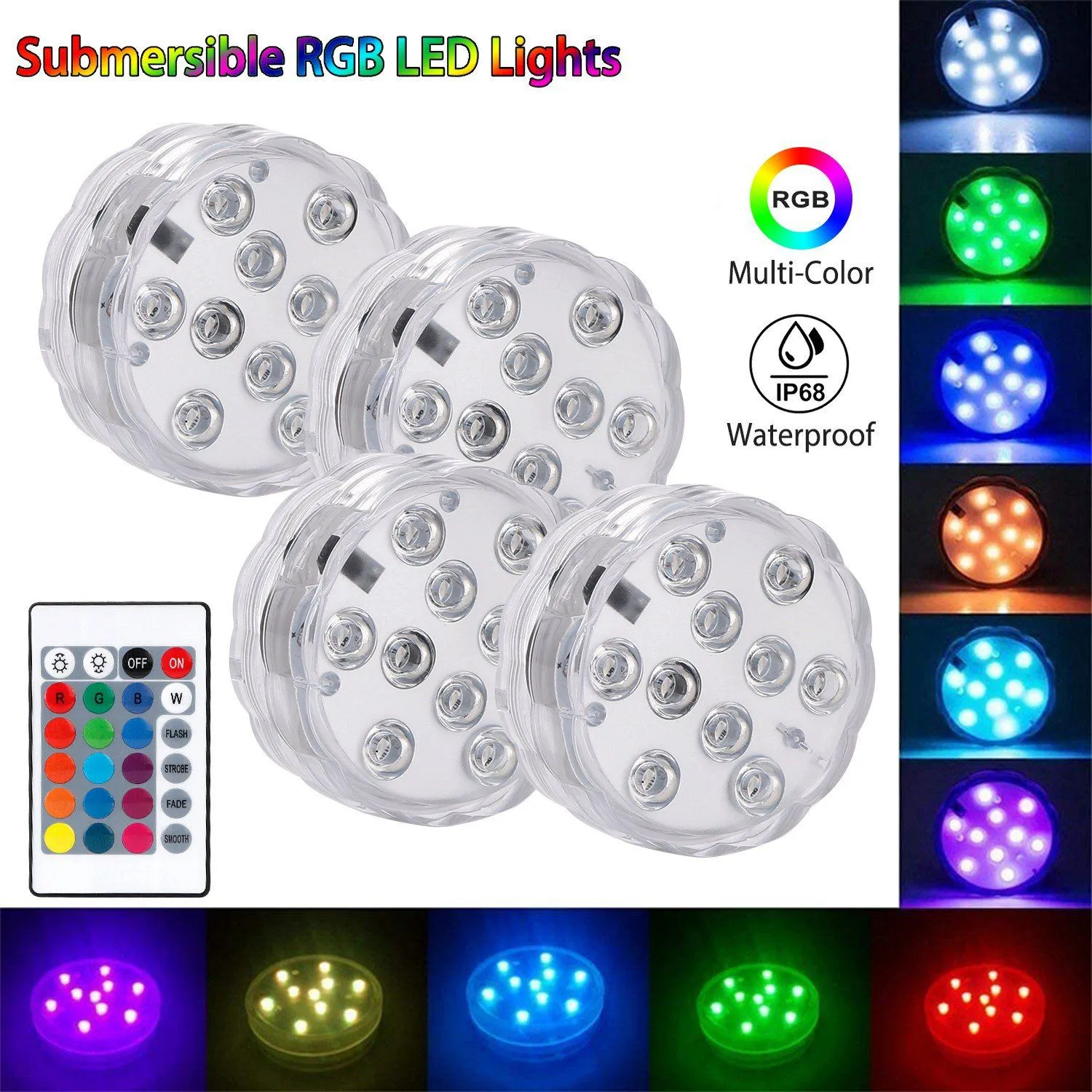 4-Piece: Submersible RGB LED Lights