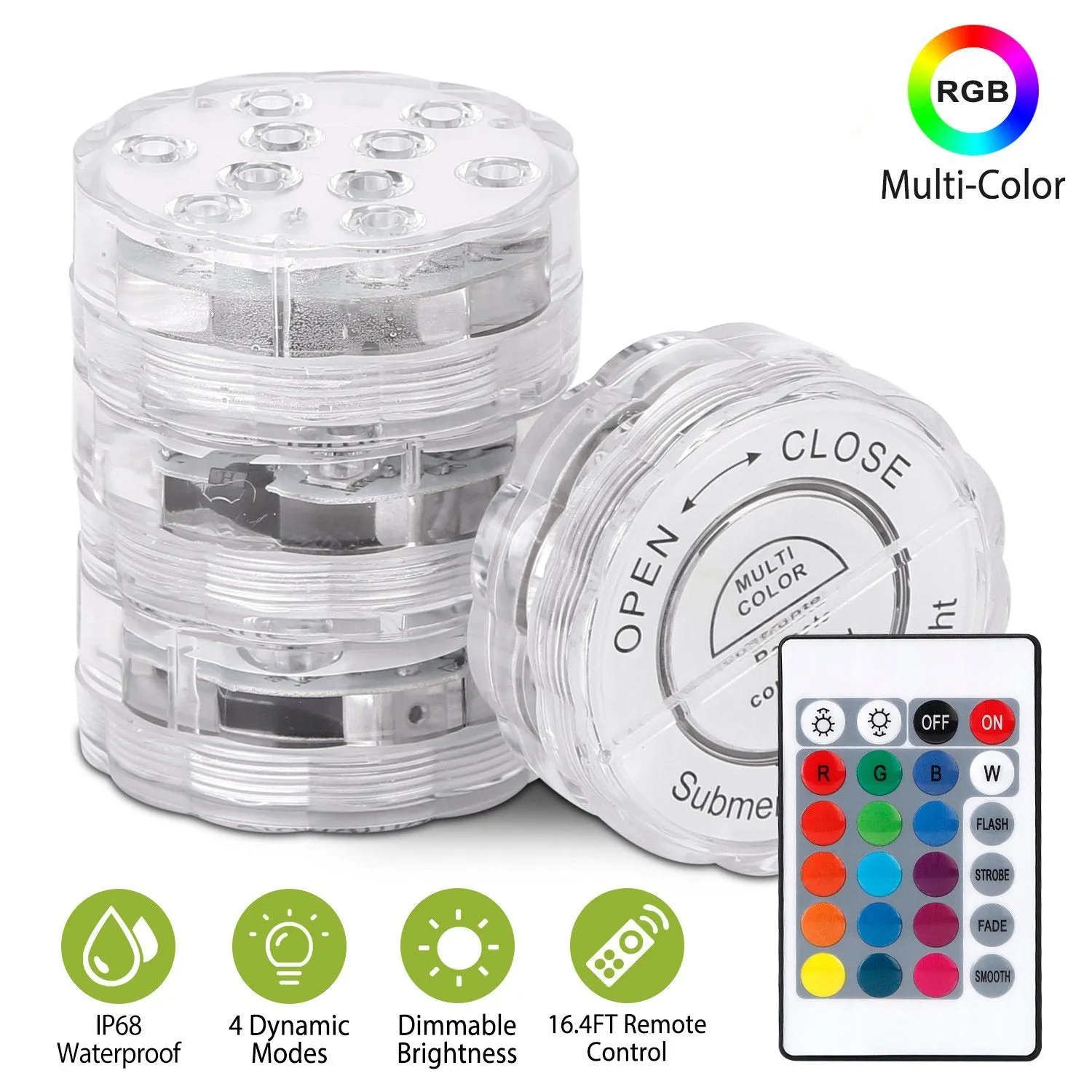 4-Piece: Submersible RGB LED Lights