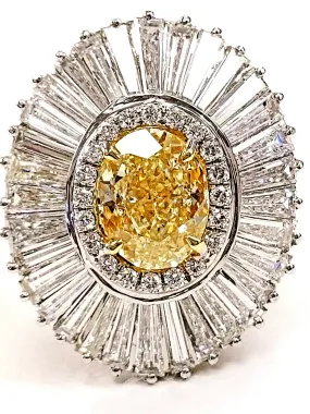 5.61 CT Natural Diamond Ring Yellow Color VS2  GIA Certified Oval Cut Platinum