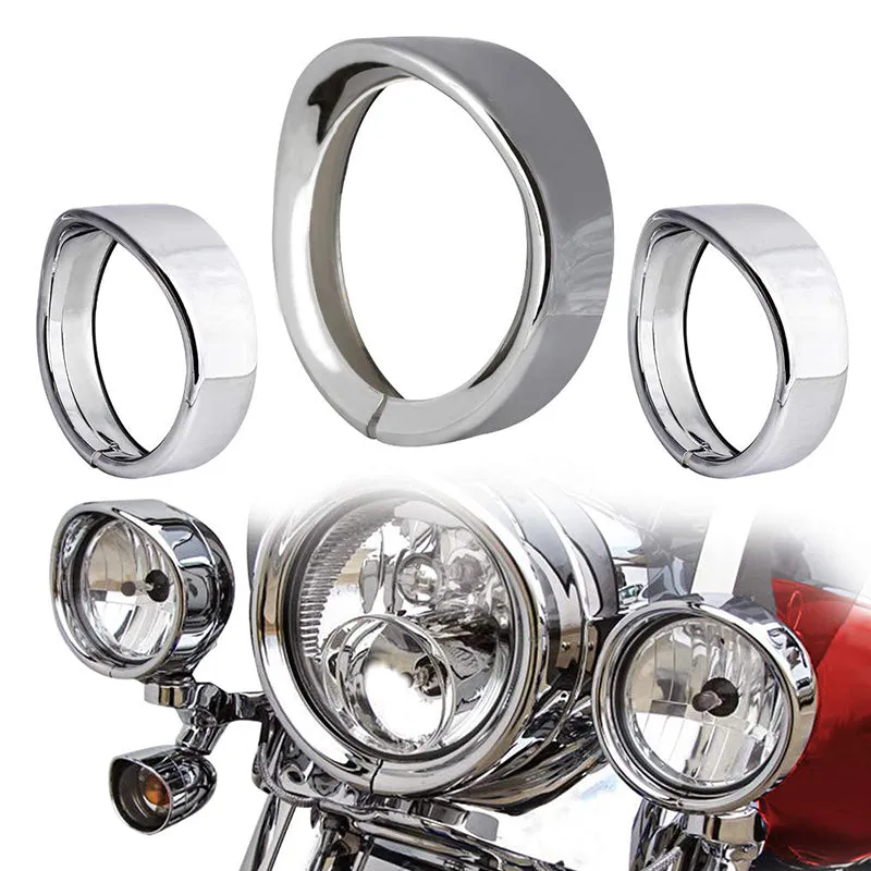 7" Headlight   4.5" Fog Lights Trim Ring Kits for Harley Davidson