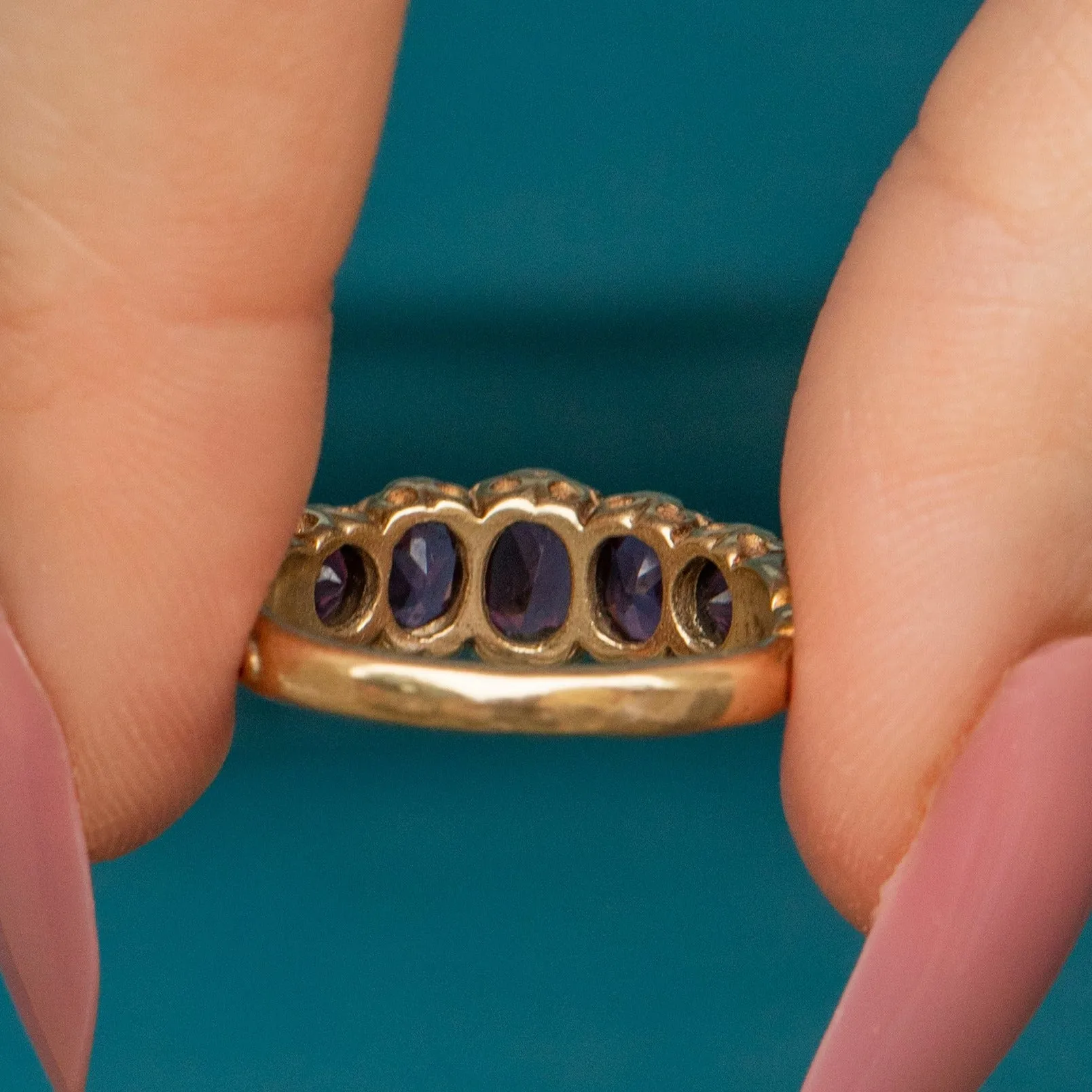 9ct Gold Pink Garnet Five Stone Ring