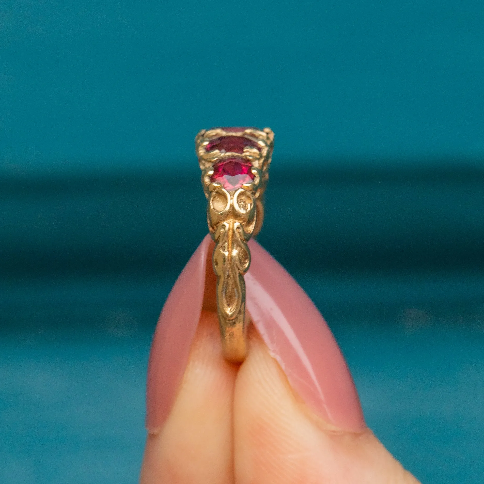 9ct Gold Pink Garnet Five Stone Ring