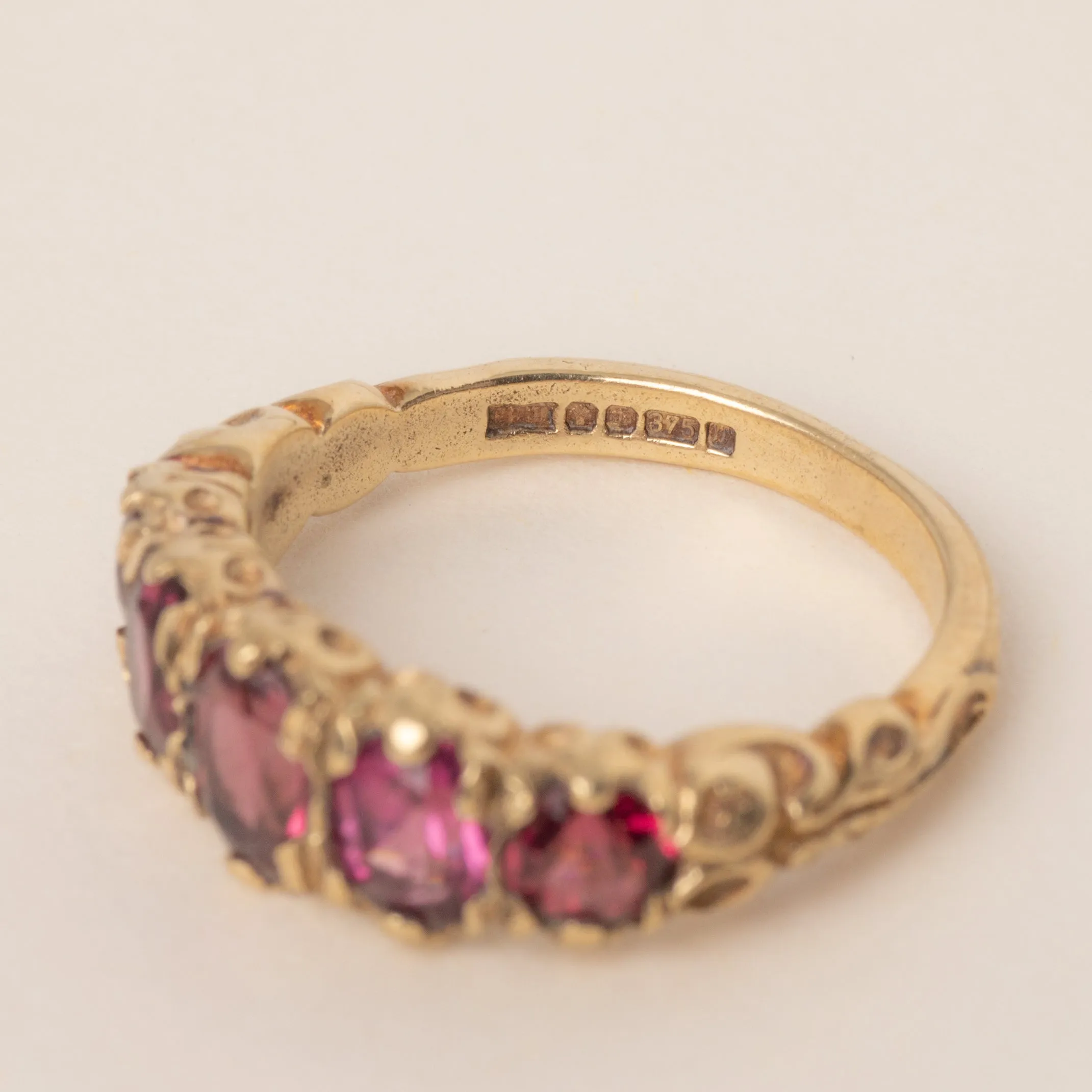 9ct Gold Pink Garnet Five Stone Ring