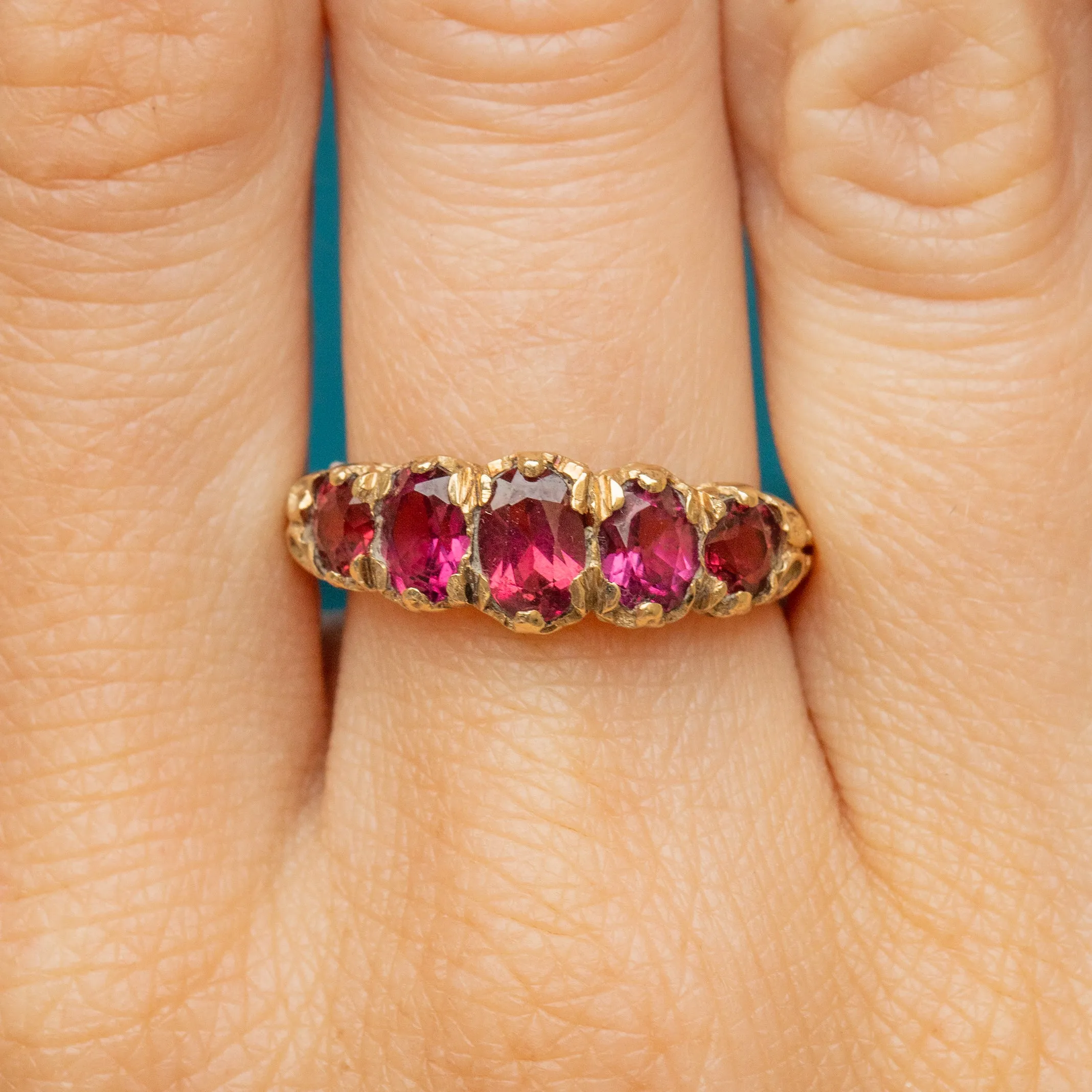 9ct Gold Pink Garnet Five Stone Ring