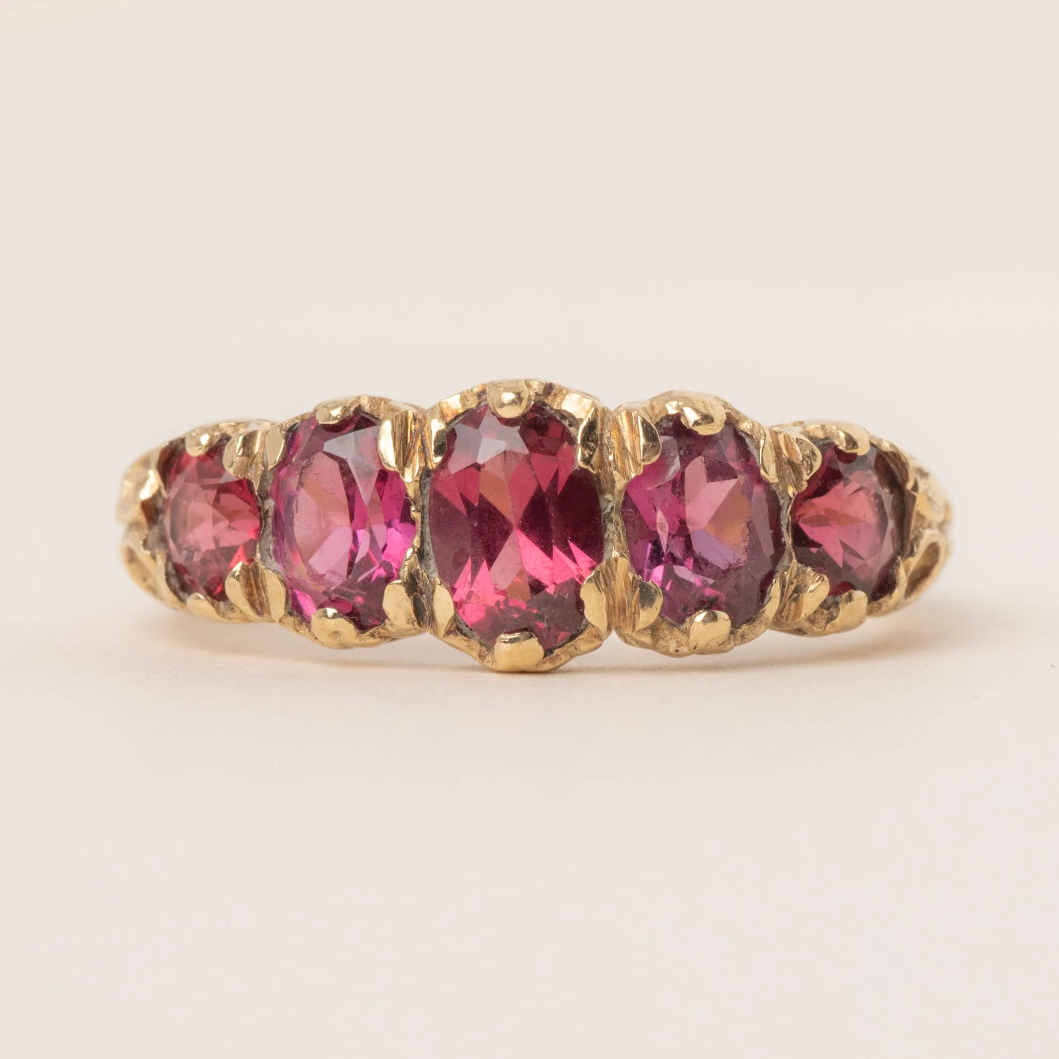 9ct Gold Pink Garnet Five Stone Ring