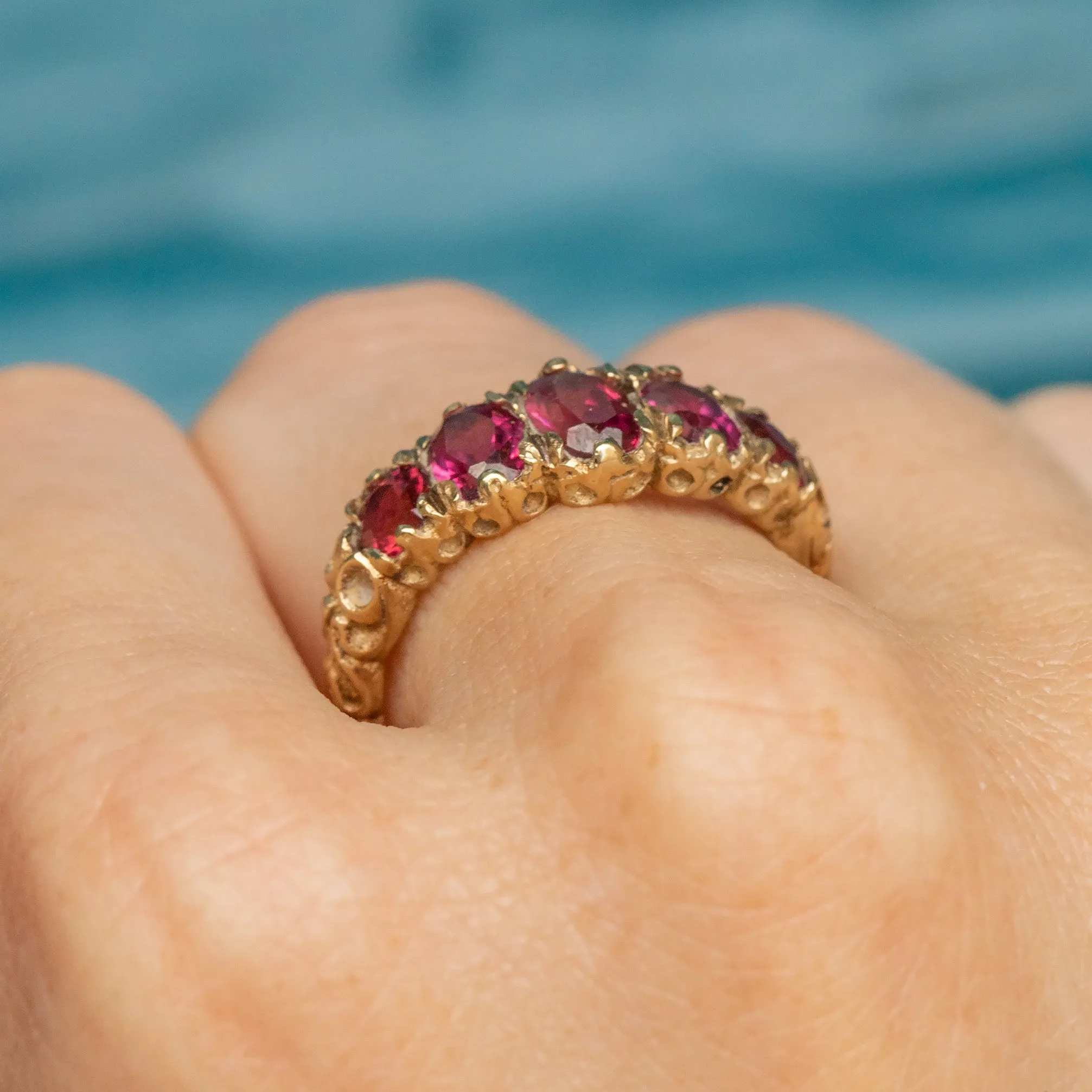9ct Gold Pink Garnet Five Stone Ring