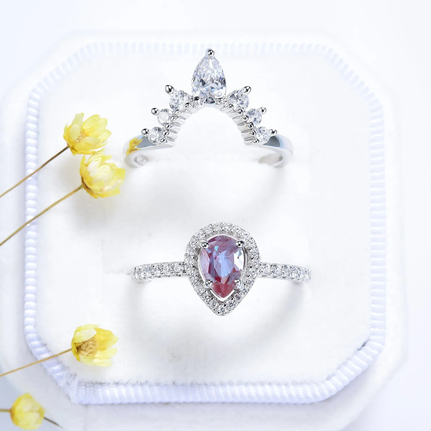 Amy Teardrop Alexandrite Ring Set- Sterling Silver