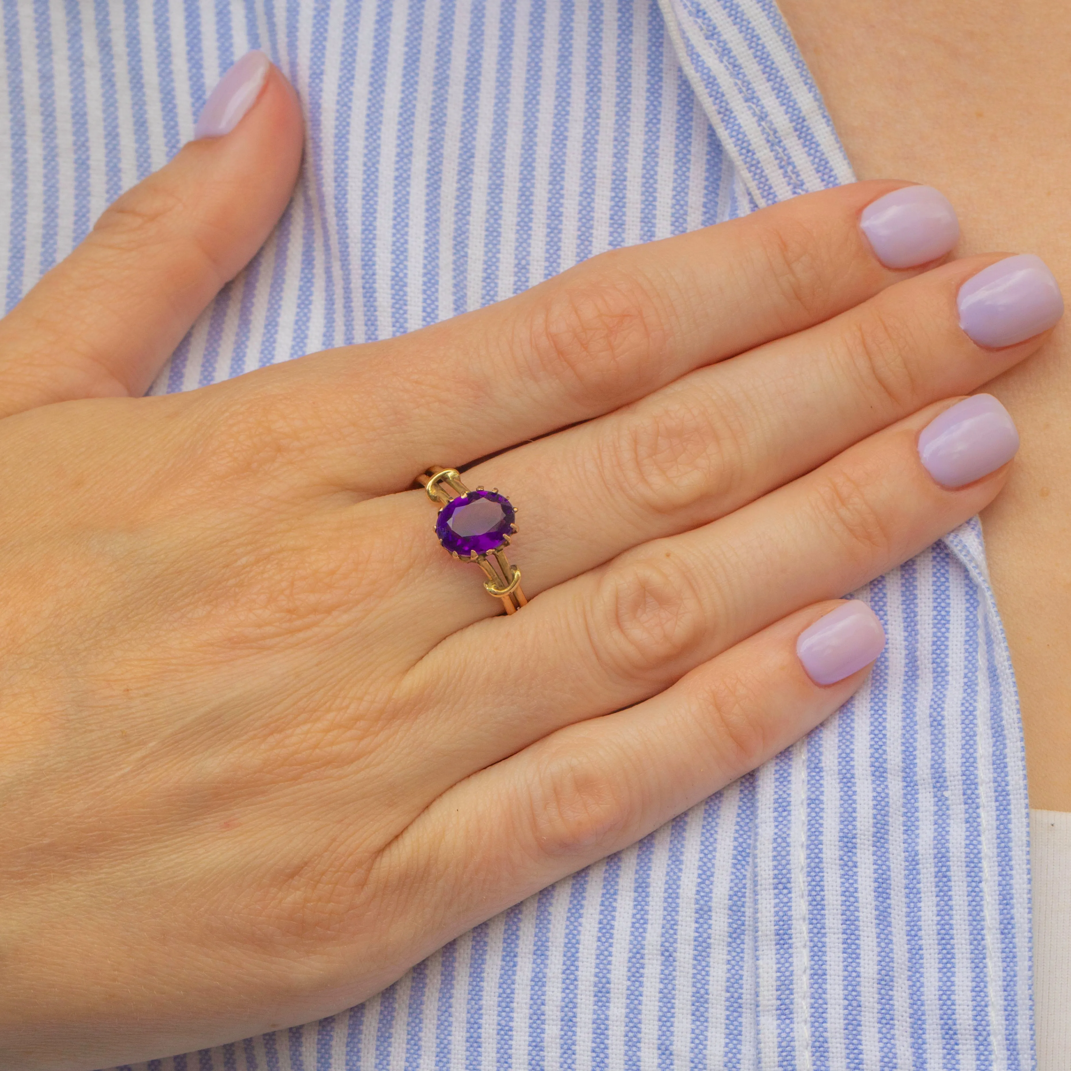 Antique 15ct Gold Amethyst Solitaire Ring, 1.25ct