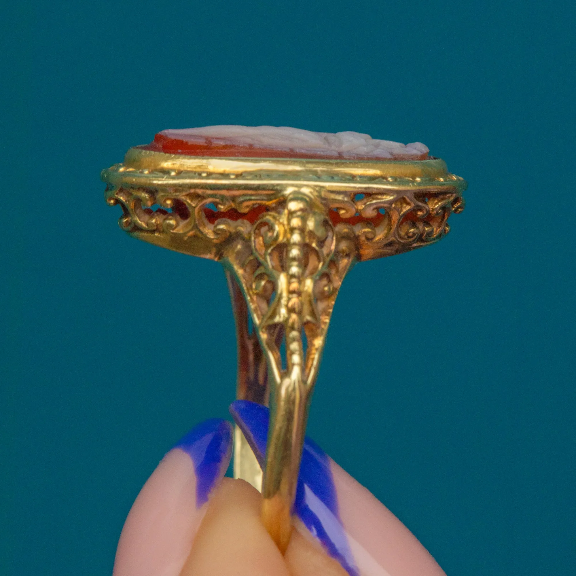 Antique 15ct Gold Carved Portrait Cameo Ring