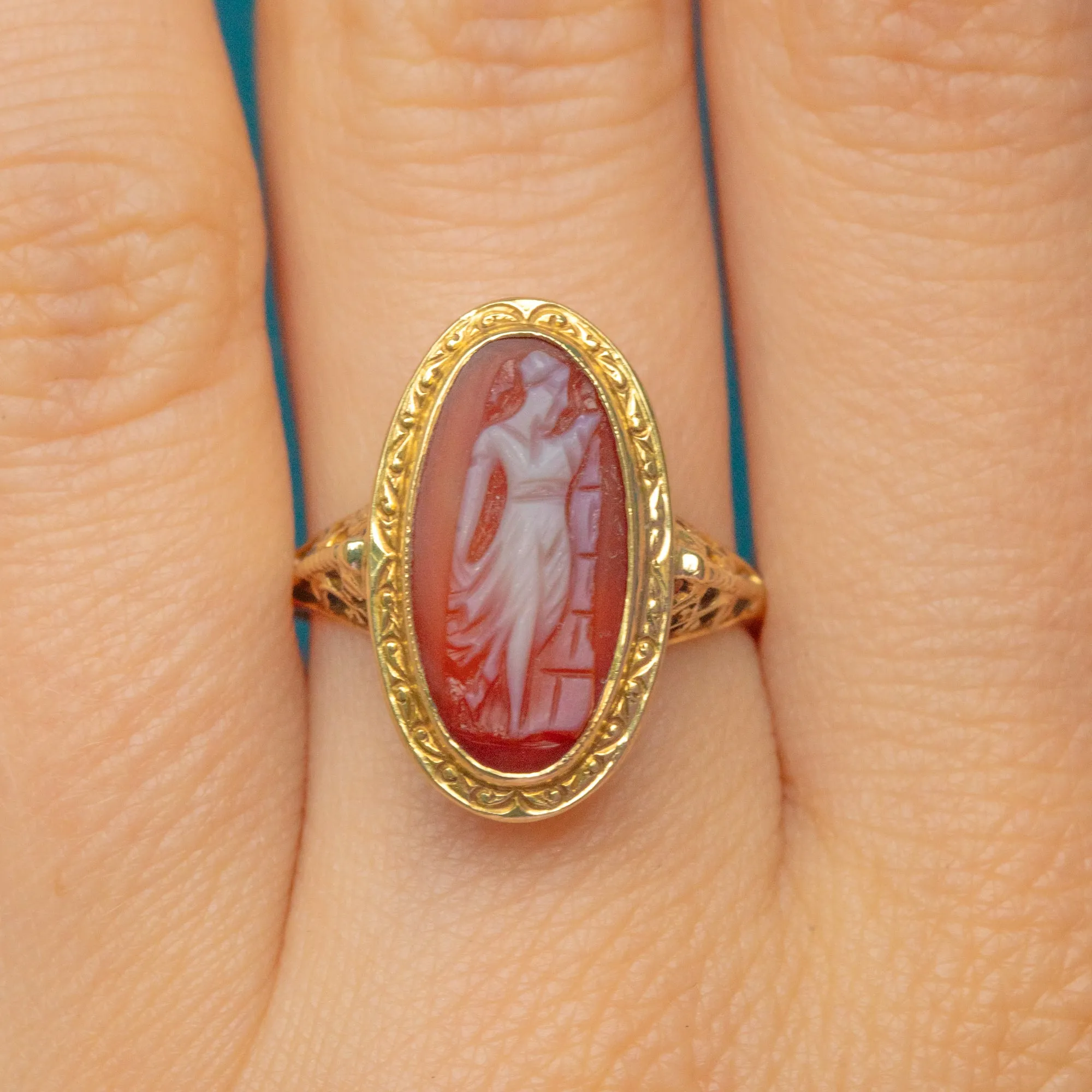 Antique 15ct Gold Carved Portrait Cameo Ring