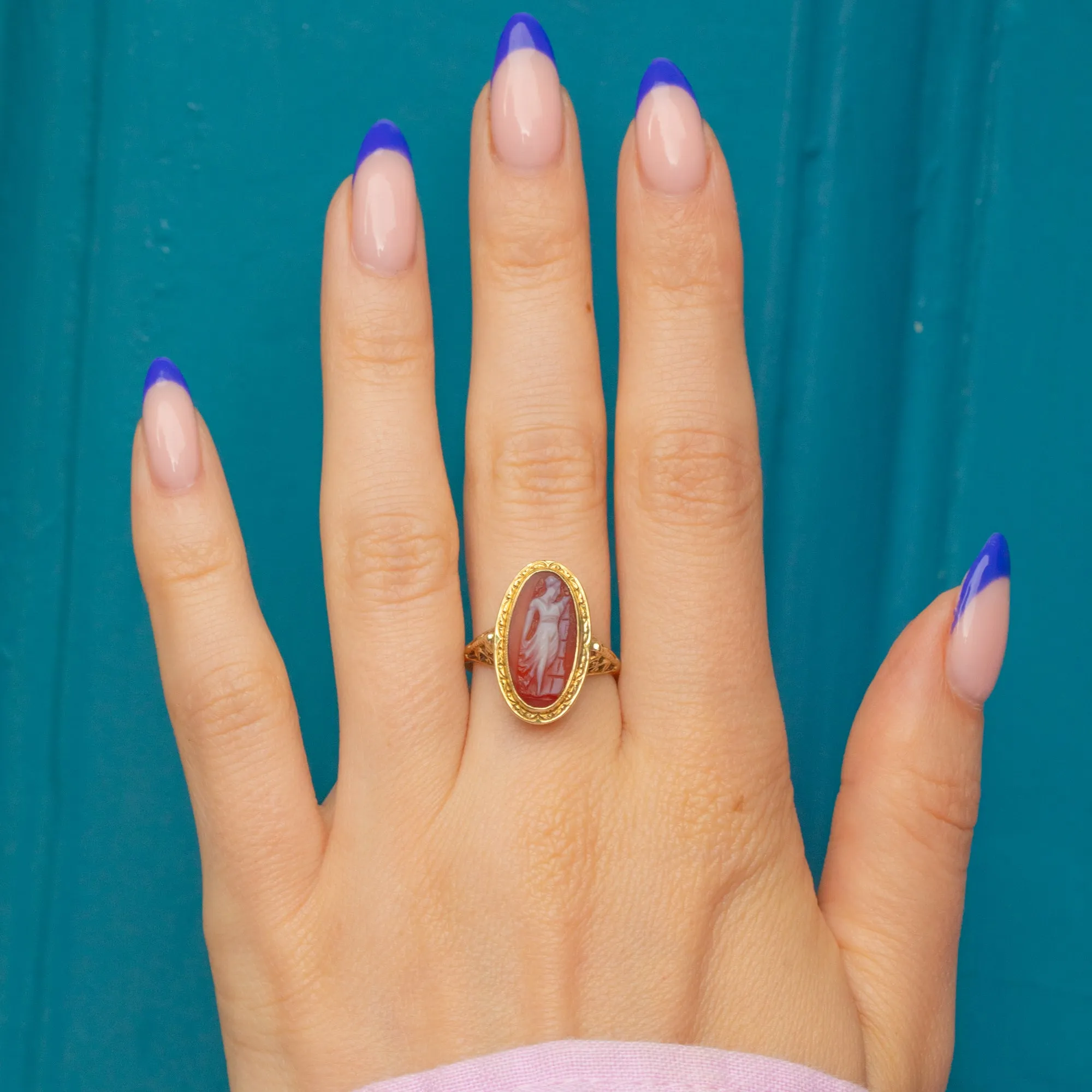 Antique 15ct Gold Carved Portrait Cameo Ring