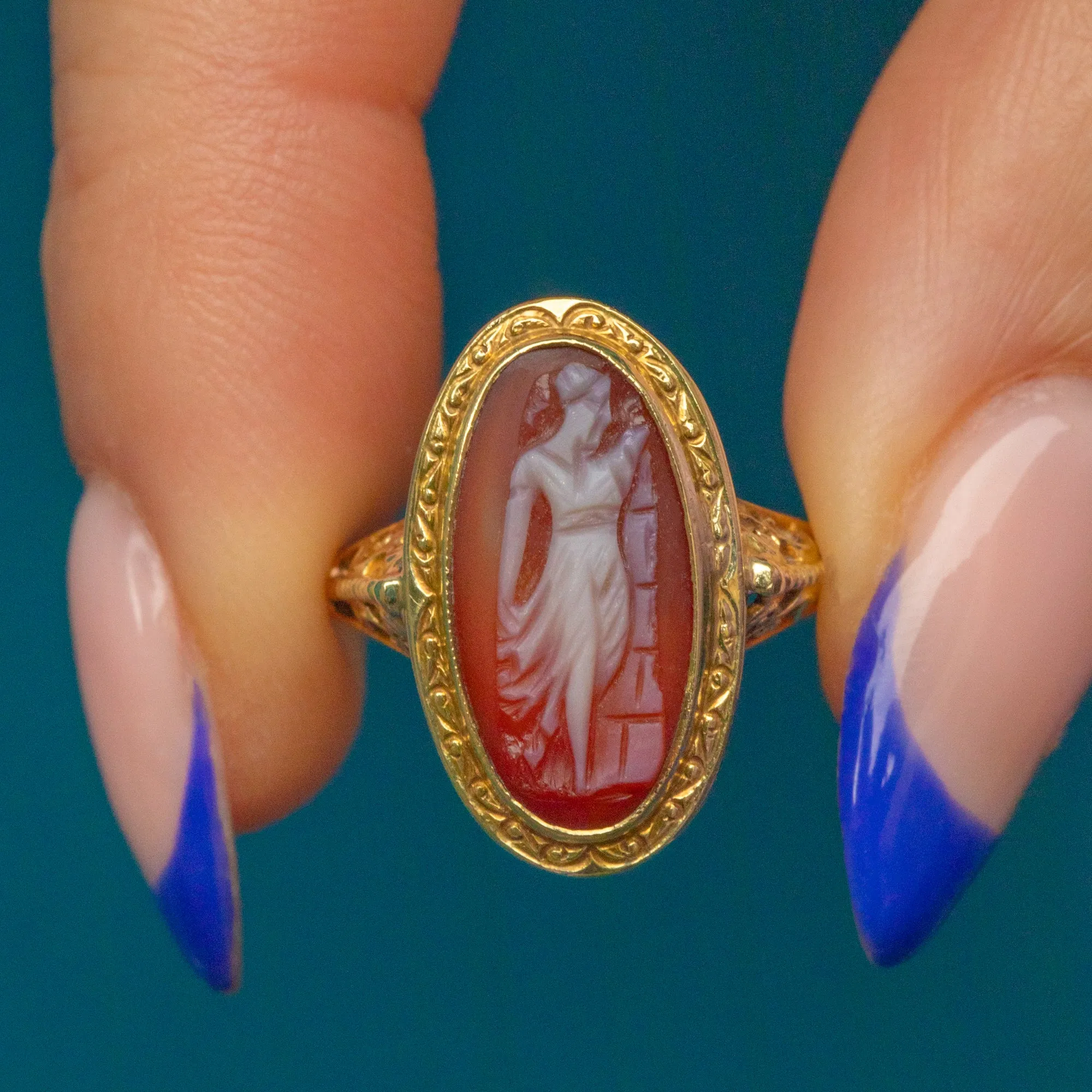 Antique 15ct Gold Carved Portrait Cameo Ring