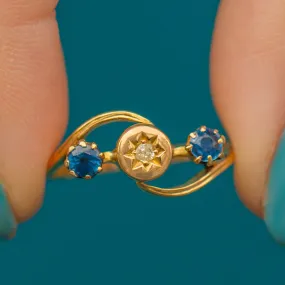 Antique 18ct Gold Sapphire Diamond Crossover Ring