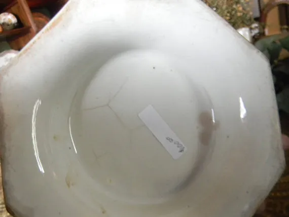 Antique Brown Staffordshire Transferware Handled Footed Bowl Chinese Motif RARE