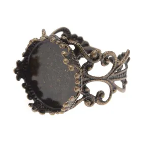 Antiqued Brass Filigree Adjustable Ring With 15mm Round Bezel (1 pcs)