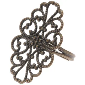 Antiqued Brass Oval Filigree 31.5 x 20mm Adjustable Ring (1 pcs)