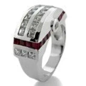 Art Deco Style Channel Ruby Diamond Princess - Cubic Zirconia 14K White Gold Ring