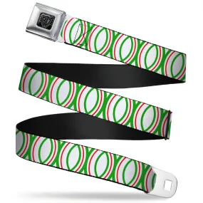 BD Wings Logo CLOSE-UP Full Color Black Silver Seatbelt Belt - Rings White/Green/Red Webbing