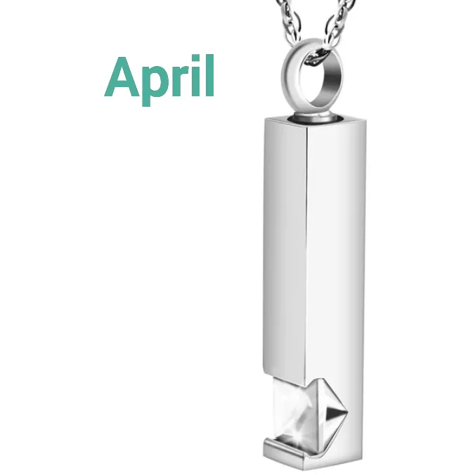 Birthstone Memorial Keepsake Necklace Urn Compartment Jewelry Stainless Steel 22 inch chain