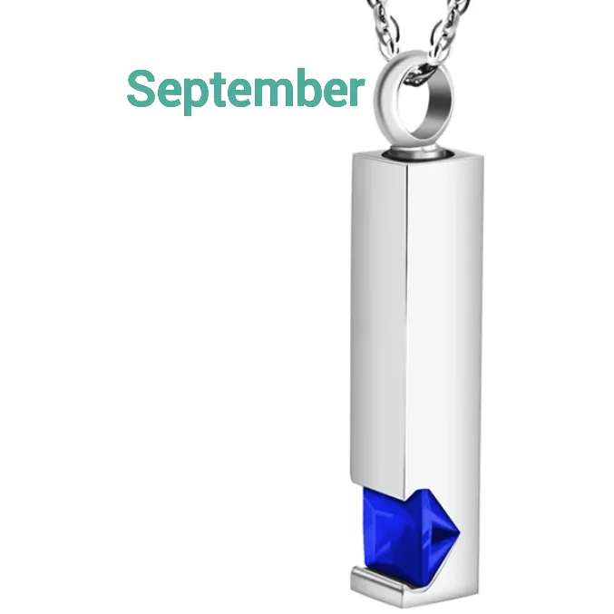 Birthstone Memorial Keepsake Necklace Urn Compartment Jewelry Stainless Steel 22 inch chain