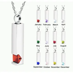 Birthstone Memorial Keepsake Necklace Urn Compartment Jewelry Stainless Steel 22 inch chain